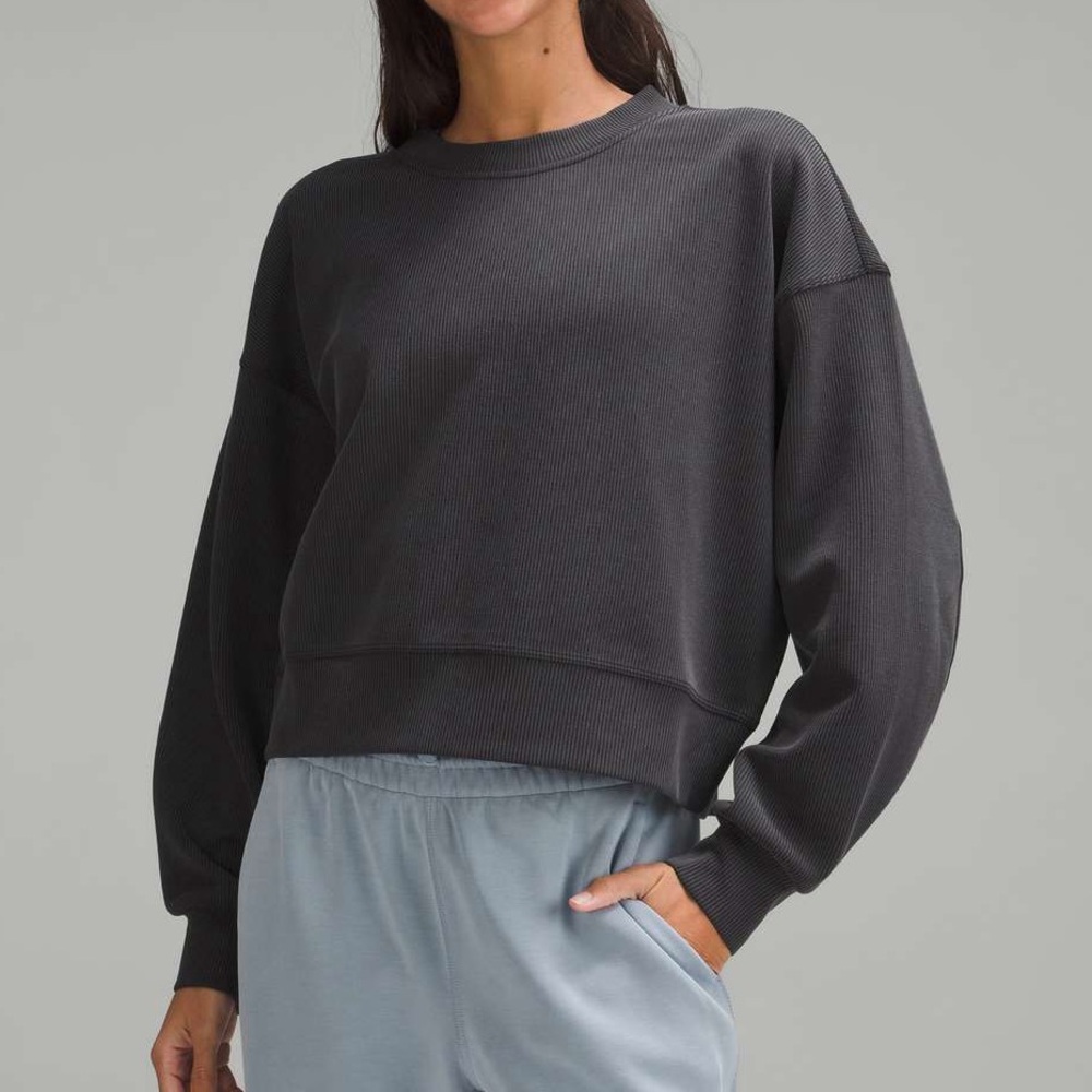 Lululemon Softstreme Ribbed Crewneck Oversized Cropped - Black -size 6